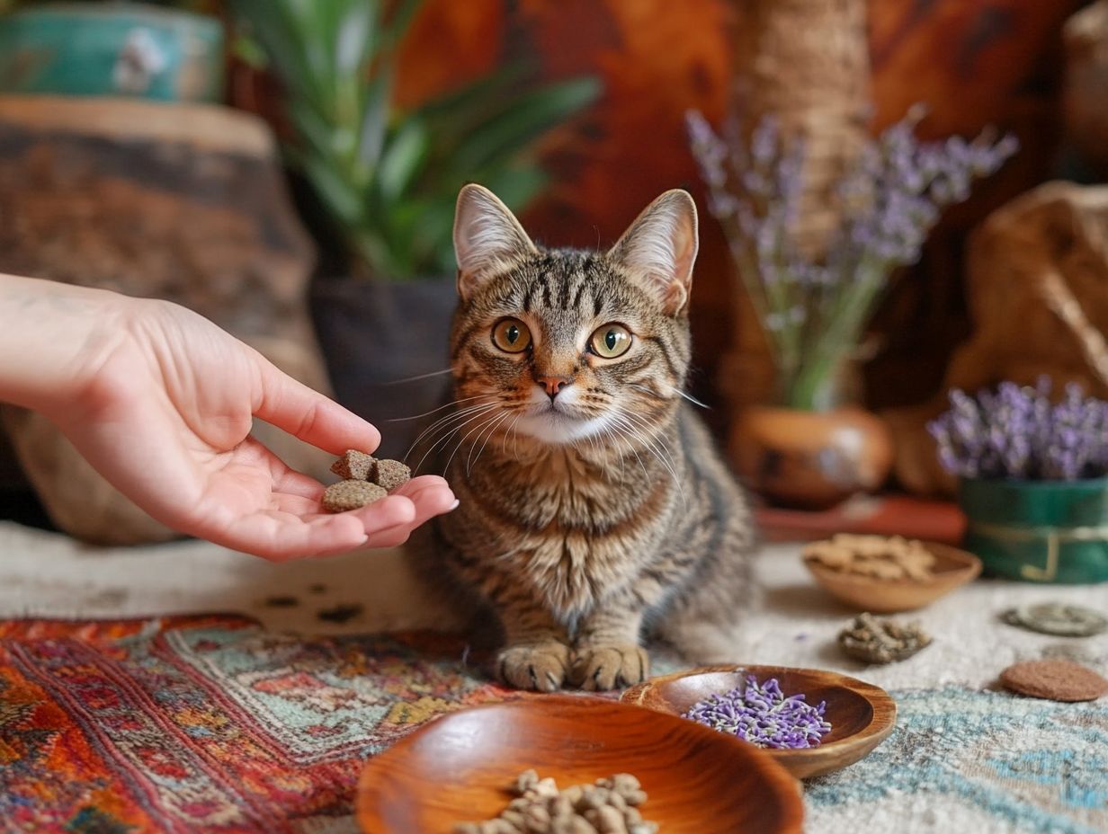 How does positive reinforcement help anxious cats?