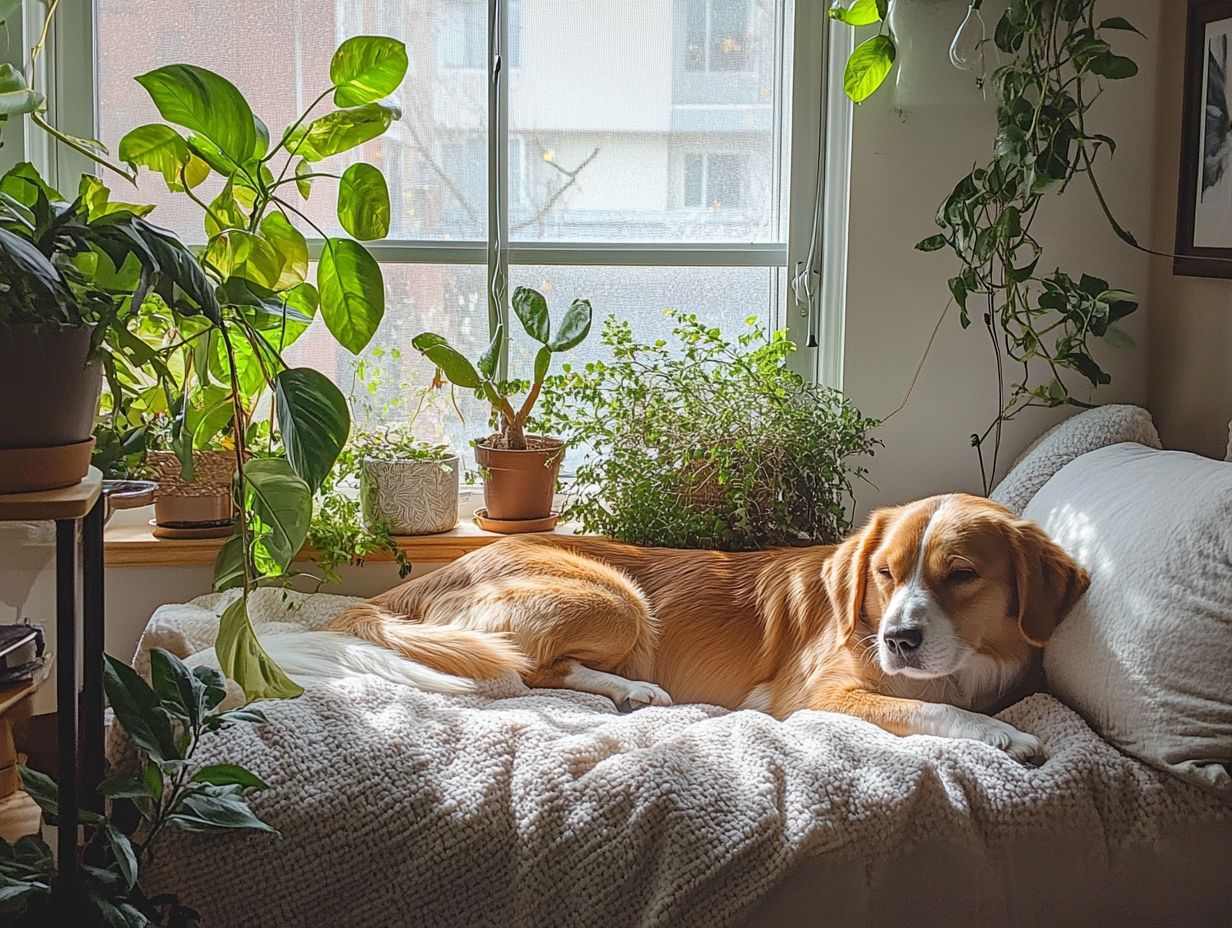 A calm pet environment with cozy bedding and toys.