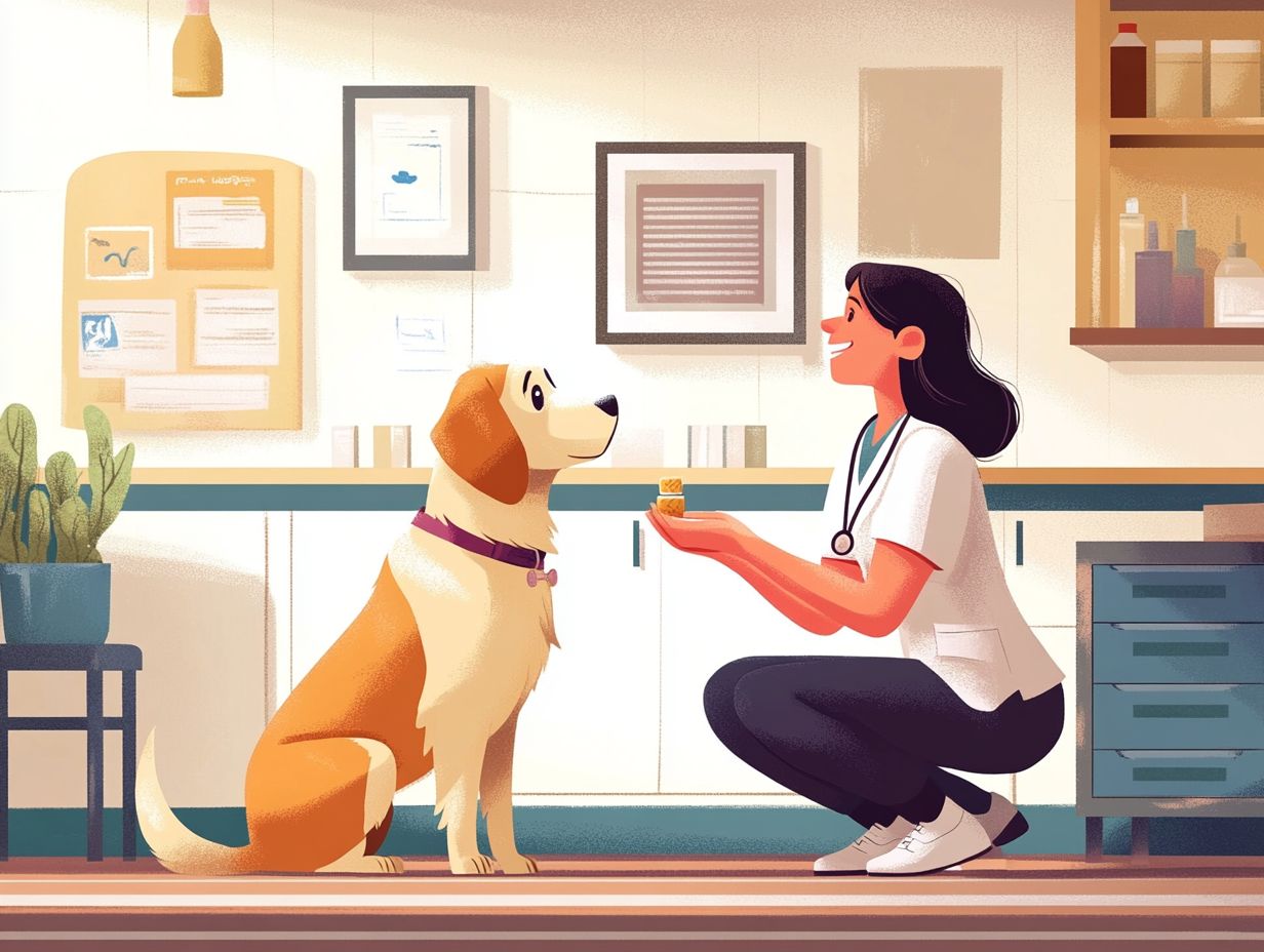 A vet checking a pet's health during a follow-up appointment