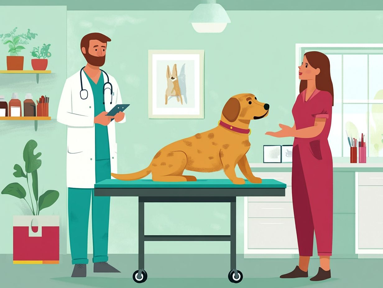 Pet owner discussing symptoms with veterinarian