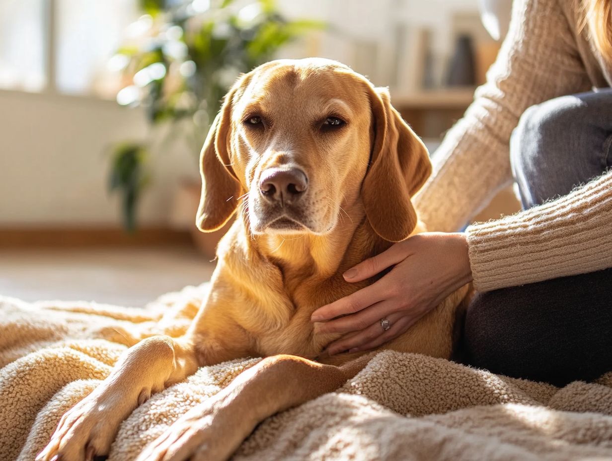 A calm dog receiving professional help for anxiety