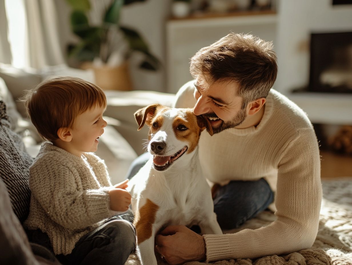 A happy dog adjusting to a new family member