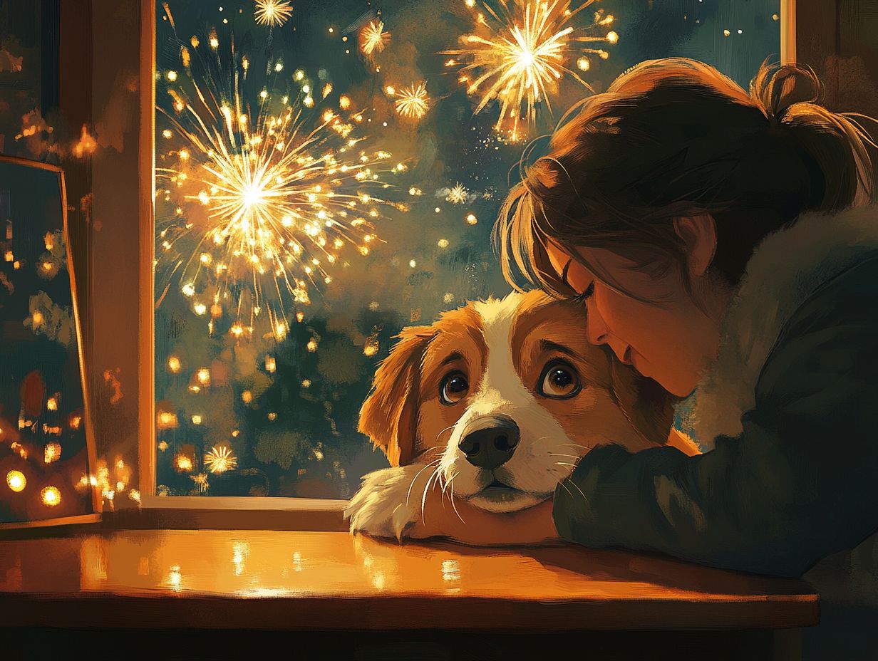 A calm dog during fireworks surrounded by a cozy safe space