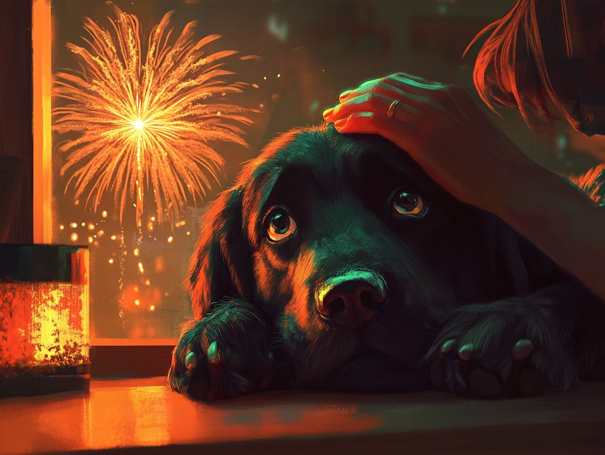 A calm dog during fireworks surrounded by a cozy safe space