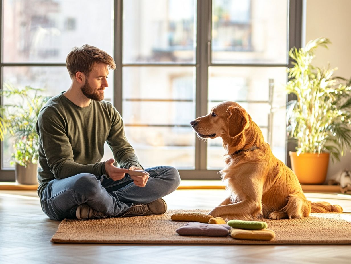 A dog undergoing behavior modification techniques to reduce barking anxiety