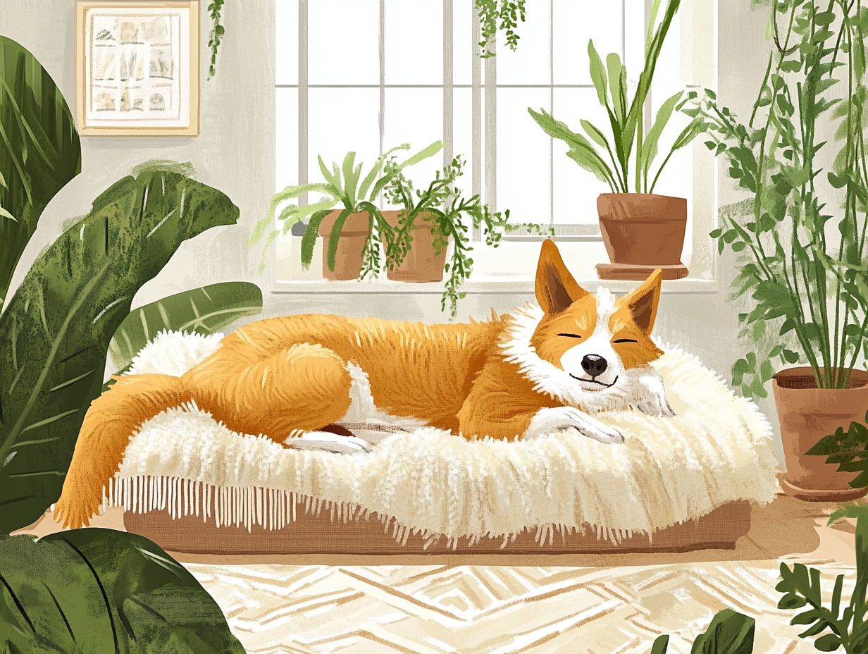 An illustration depicting calm spaces for anxious pets.