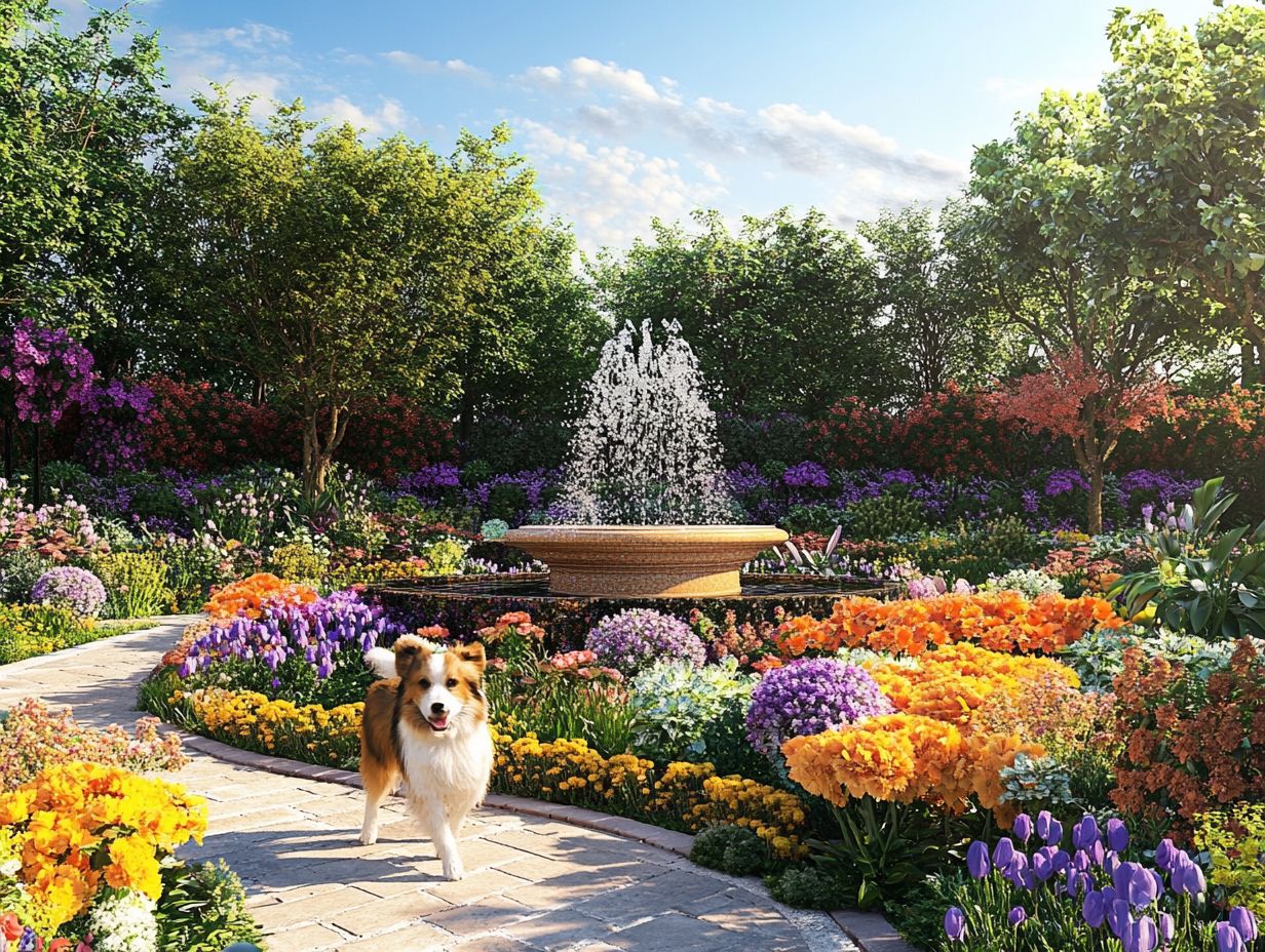 A vibrant sensory garden showcasing various dog-safe plants.