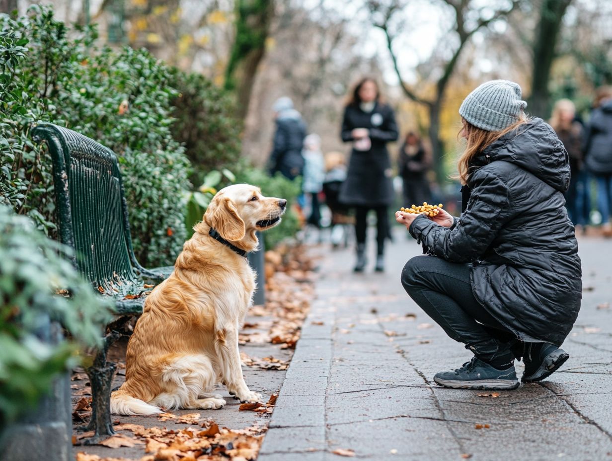 A trainer redirecting an anxious dog's focus with a toy