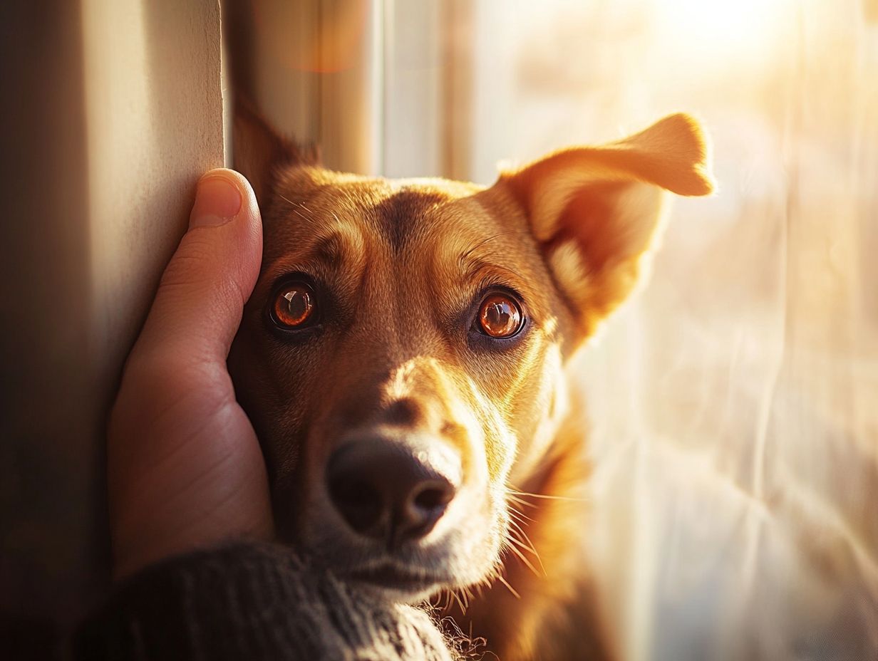 A sad dog showing signs of anxiety with a calming background