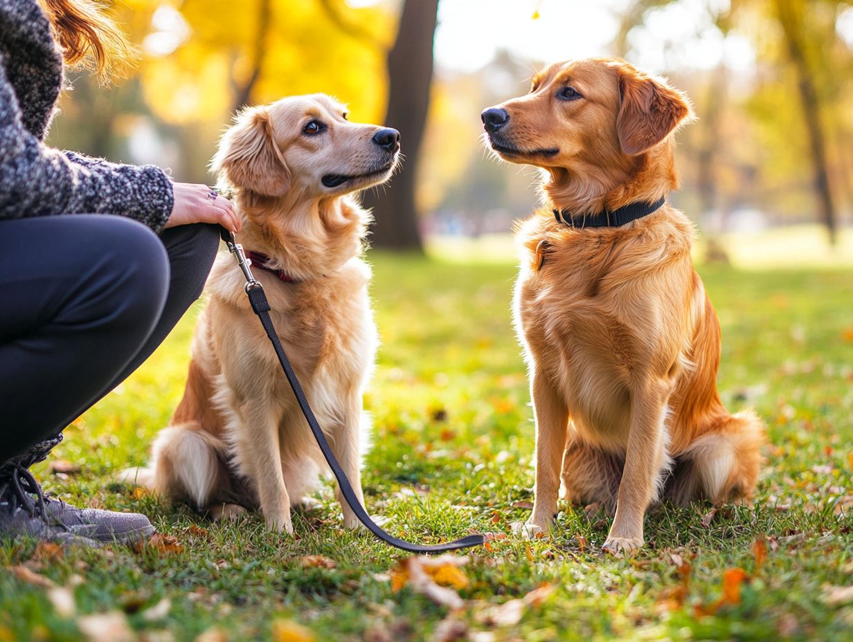 A variety of dog training supplies including leash and harness.