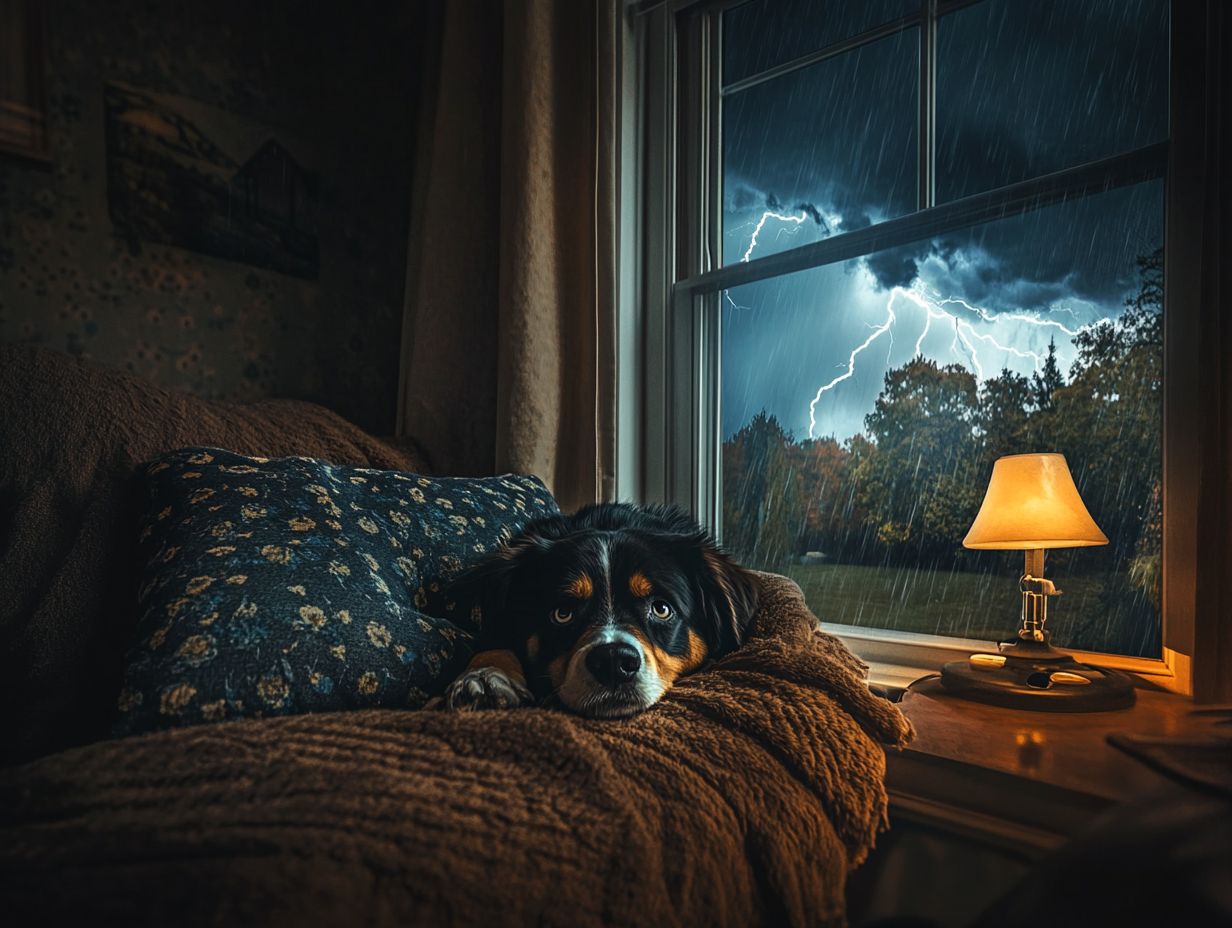 A cozy space for a dog to relax during a thunderstorm