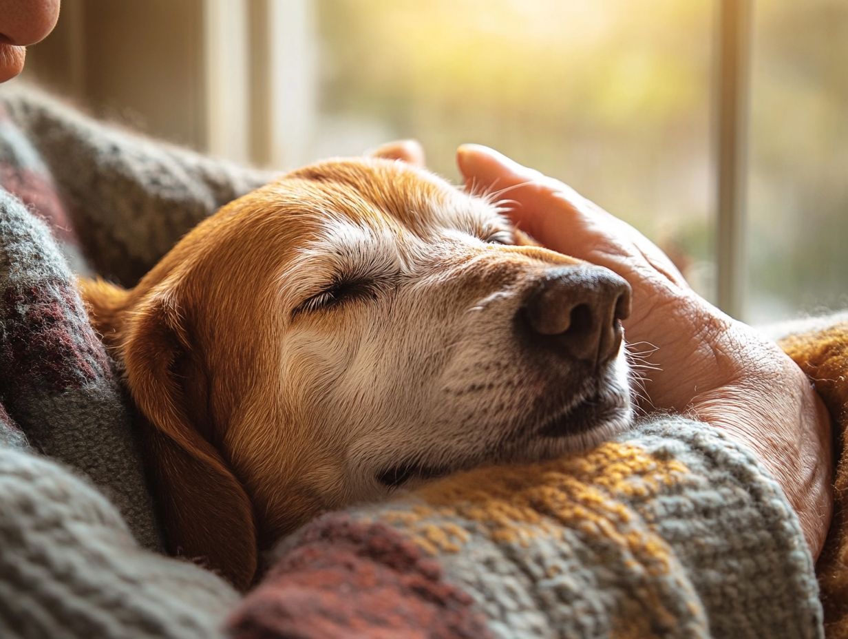 A dog receiving comfort from its owner to manage anxiety