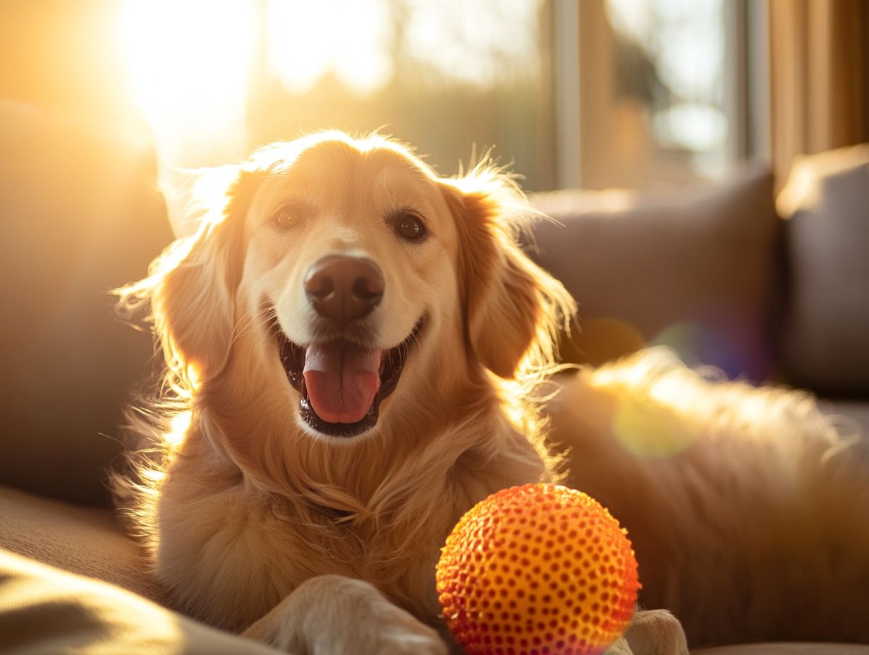 A happy pet playing with toys to alleviate anxiety